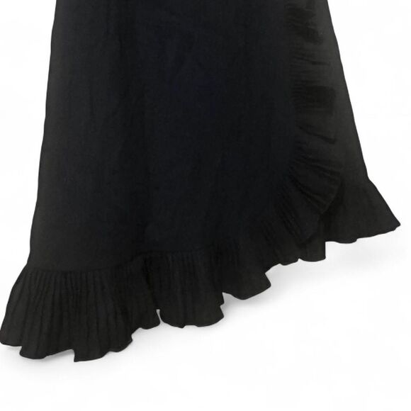 Vintage Black Midi Skirt W/ Asymmetric Wrap Ruffle Detail & Button. - Picture 9 of 12